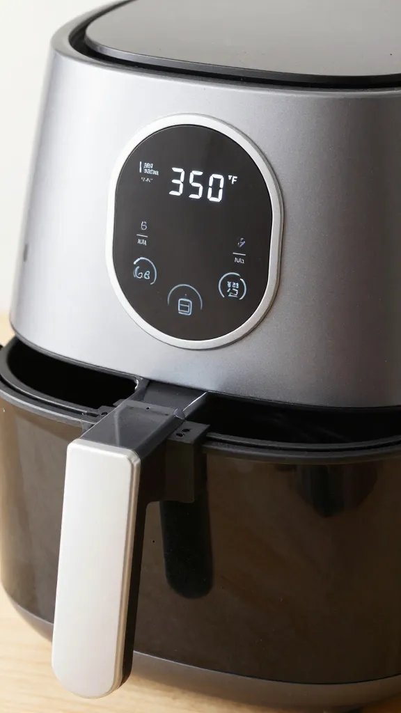 digital air fryer display set to 350°F closeup