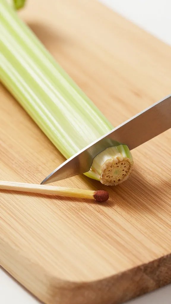 celery root matchstick cuts on wooden cutting board closeup