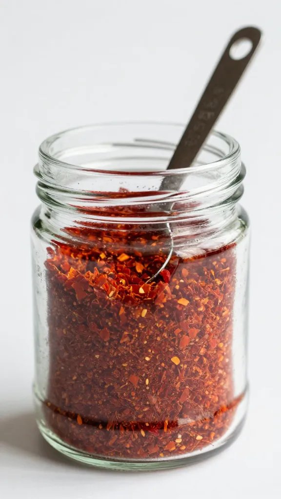 glass jar of smoked paprika with small measuring spoon