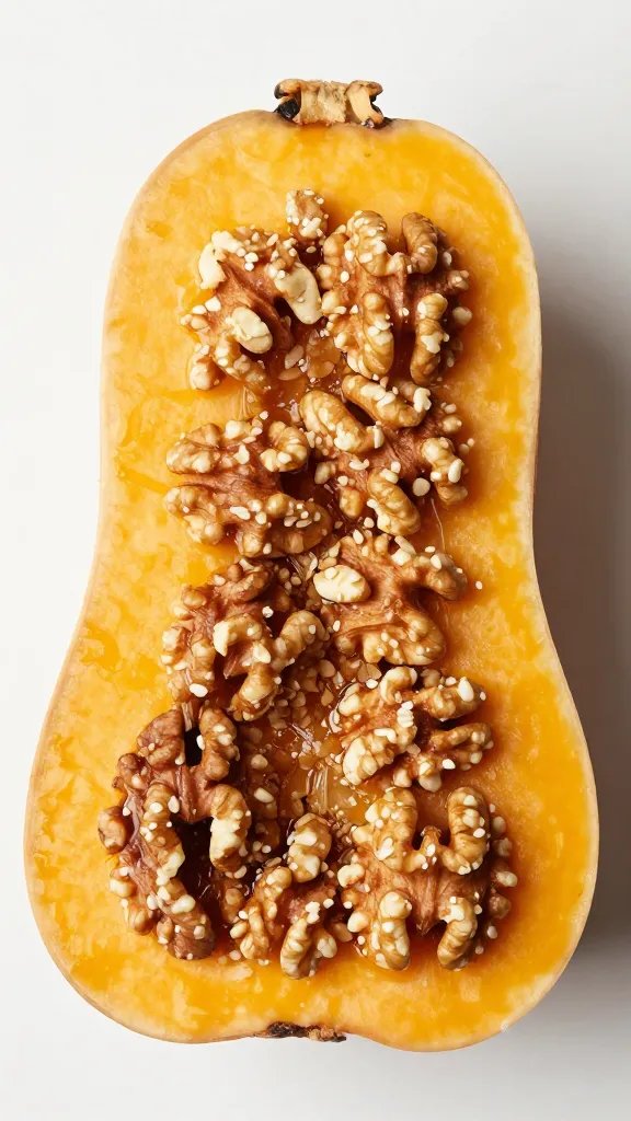 butternut wedge with walnut coating, overhead closeup