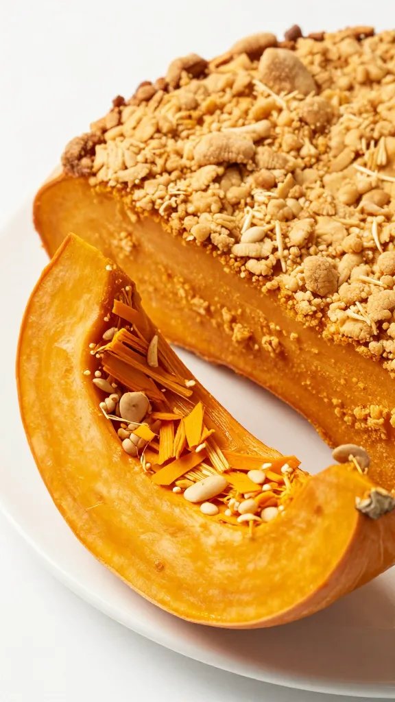 pumpkin slice skin-on with golden crust, shallow depth