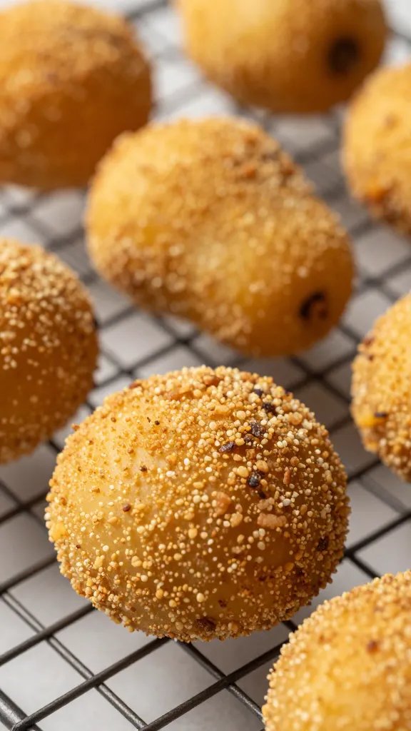 closeup of pecan-crusted butternut round on wire rack