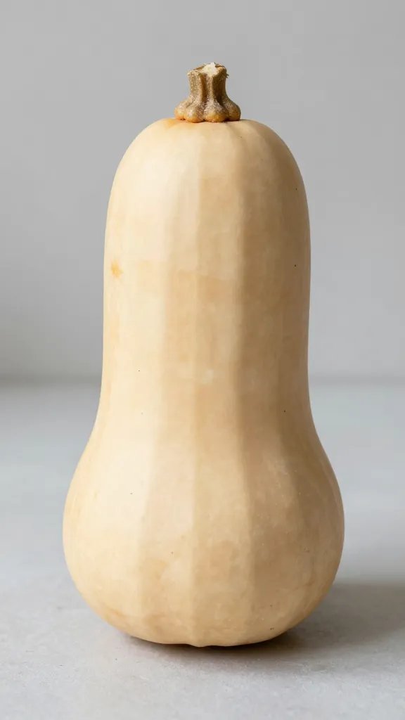 peeled butternut neck standing upright on countertop
