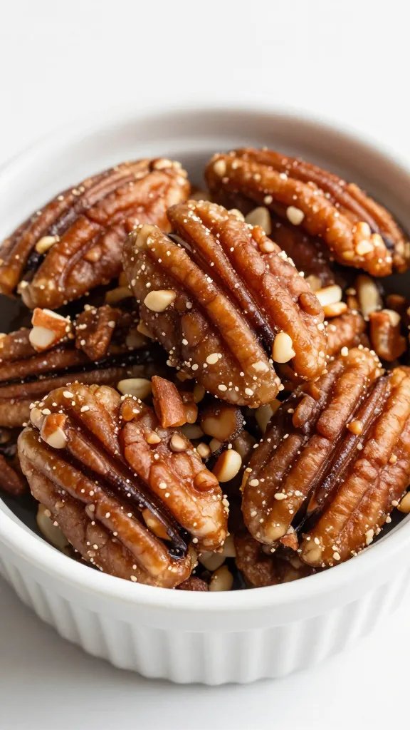 small ramekin of keto pecan coating, overhead closeup