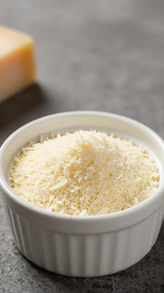 grated parmesan mound in small ramekin