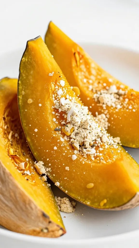 garlic powder sprinkled over squash wedge macro