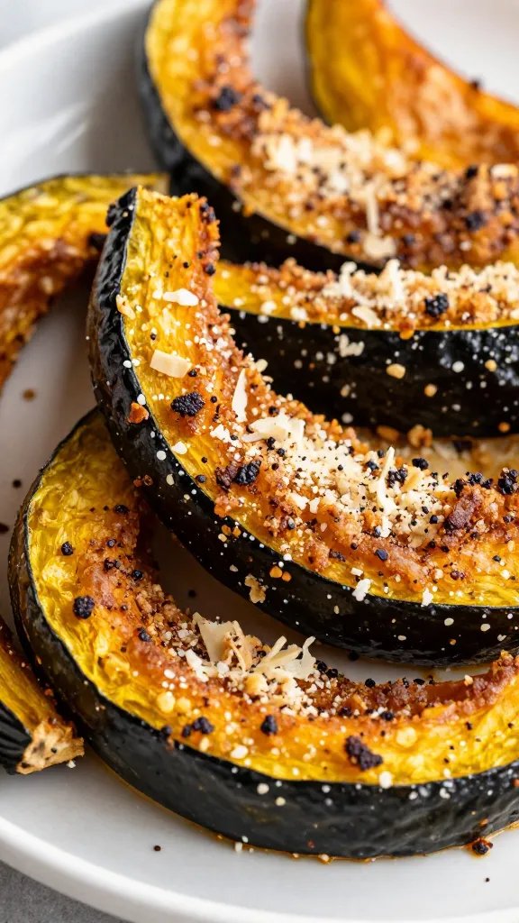 crispy acorn squash wedge with browned parmesan crust