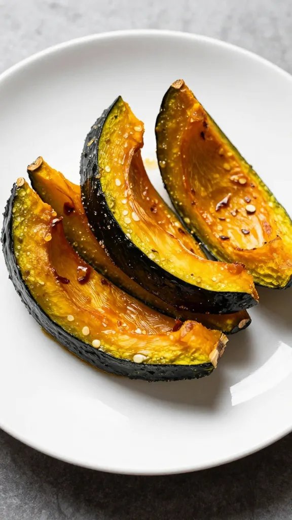 plated crispy acorn squash wedge on white ceramic plate