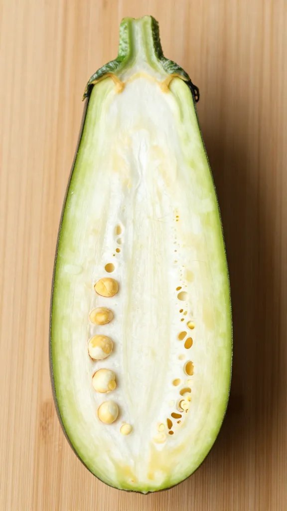 Cross-section of seeded delicata half on board