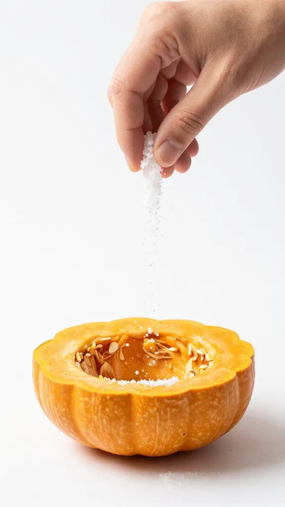 Hand sprinkling salt onto one squash ring