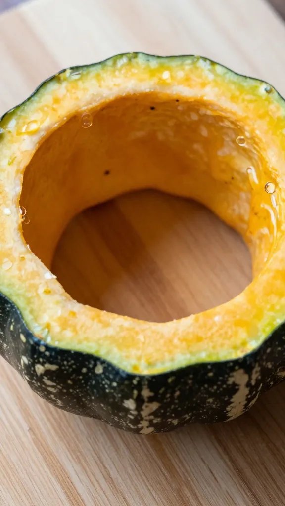 closeup of crosswise spaghetti squash ring on butcher block