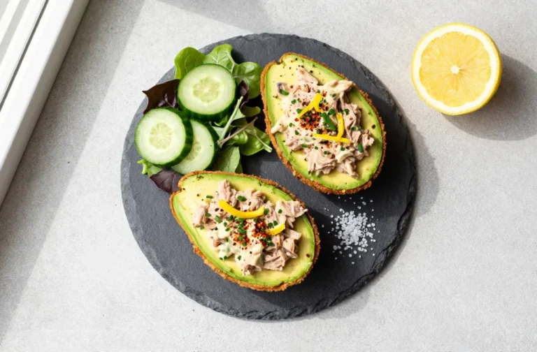 Keto Air Fryer Avocado Boats Tuna Power Bowl in 10 Minutes
