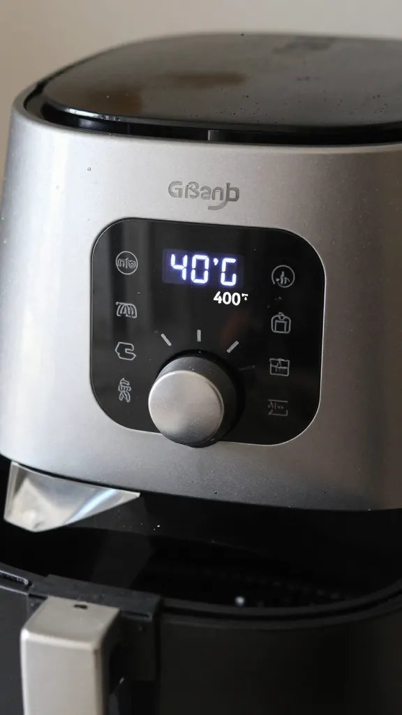 air fryer control panel set to 400°F tight closeup