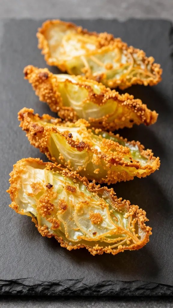 crispy air-fried cabbage wedge on dark slate