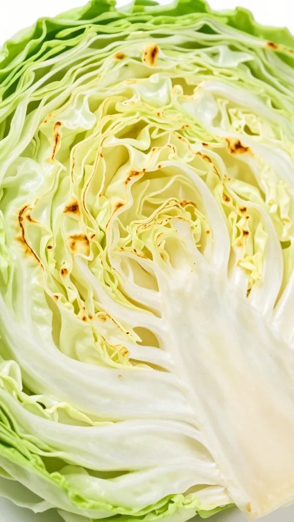 closeup of cabbage wedge with blistered edges