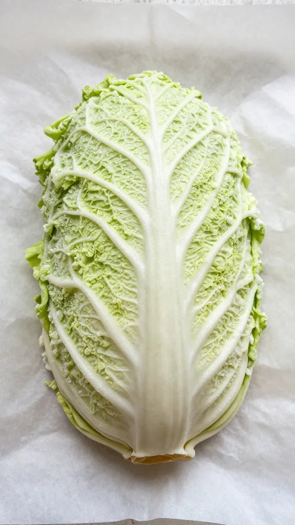 salt-dusted cabbage wedge on parchment paper