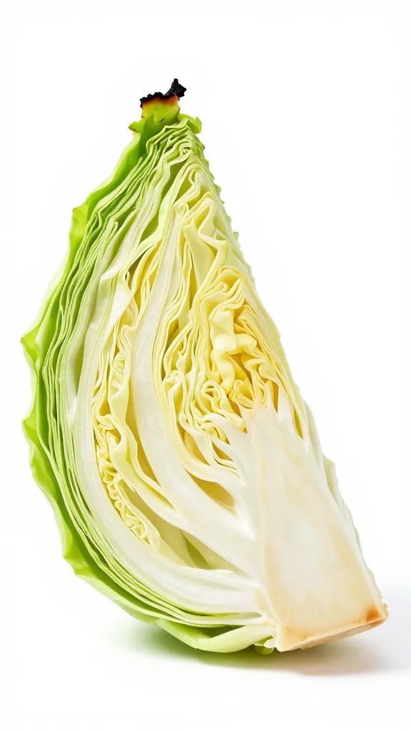 cross-section of thick cabbage wedge, charred tips