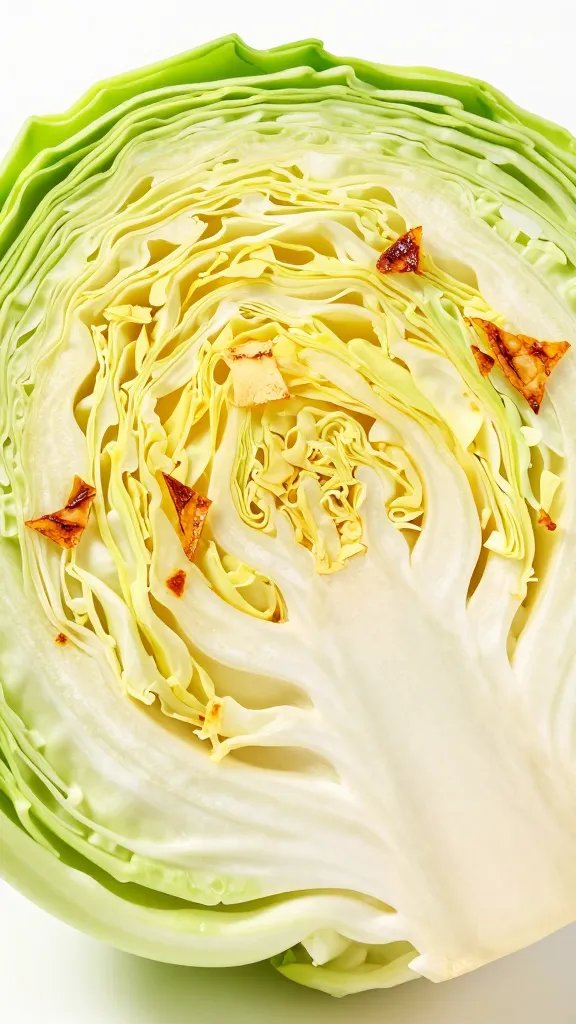 cabbage wedge with visible Maillard browning flakes