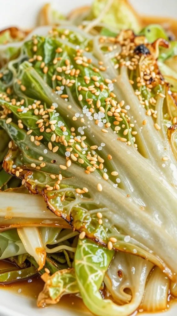 sesame-sized salt crystals on browned cabbage wedge