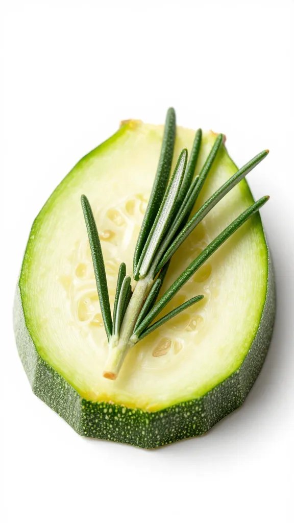 rosemary sprig resting on a single crisp zucchini chip