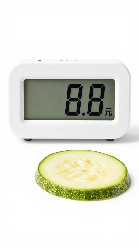 digital timer showing 8 minutes beside one zucchini chip