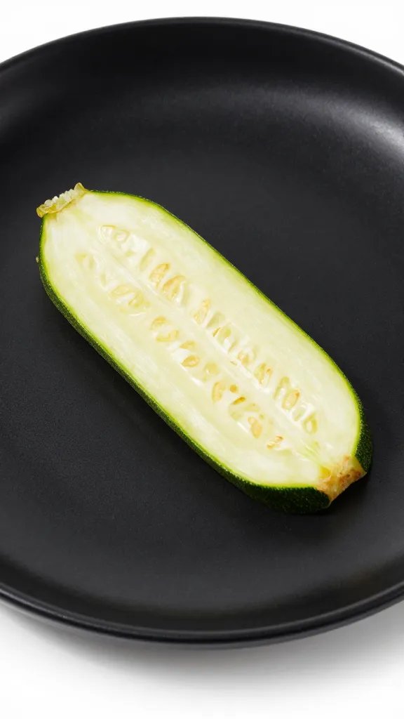 single plated zucchini chip on matte black plate, studio light