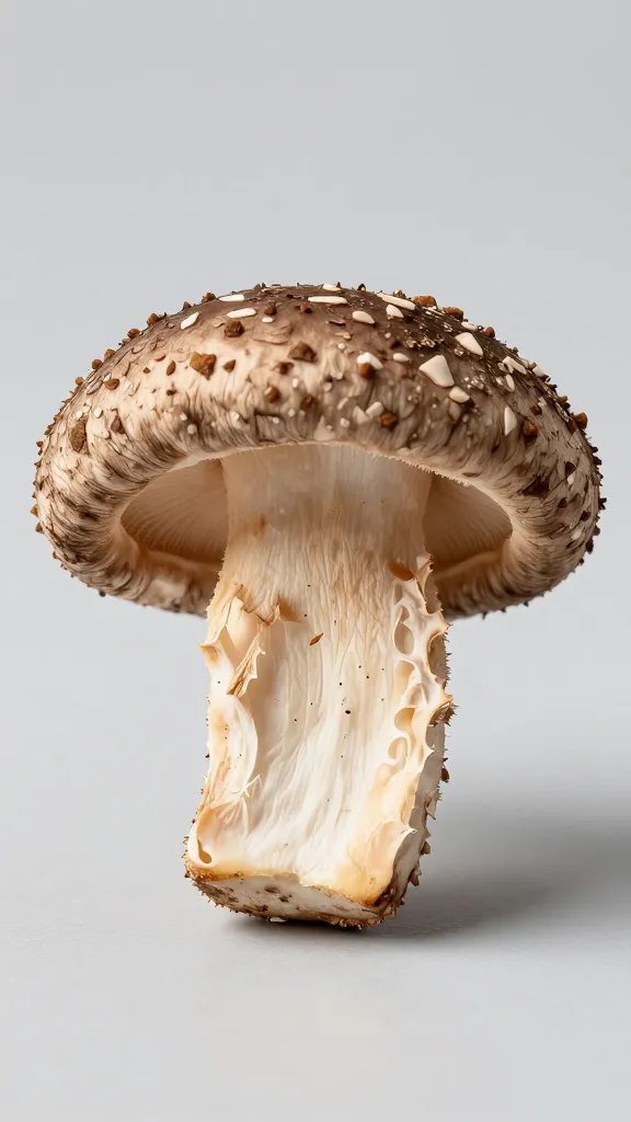 single shiitake slice with crisp cheese shell, studio lighting