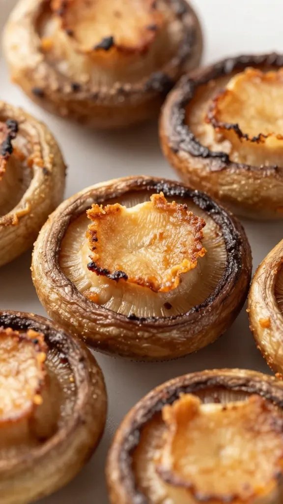 closeup of air-fried keto portobello cap with crisp edges