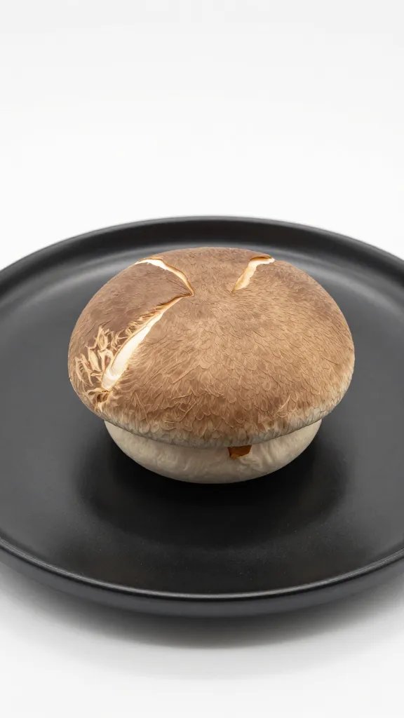 single stuffed portobello cap on matte black plate