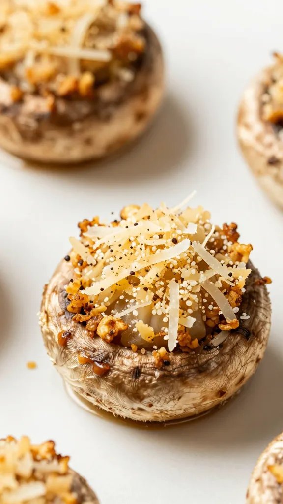 browned parmesan crust on single stuffed mushroom cap
