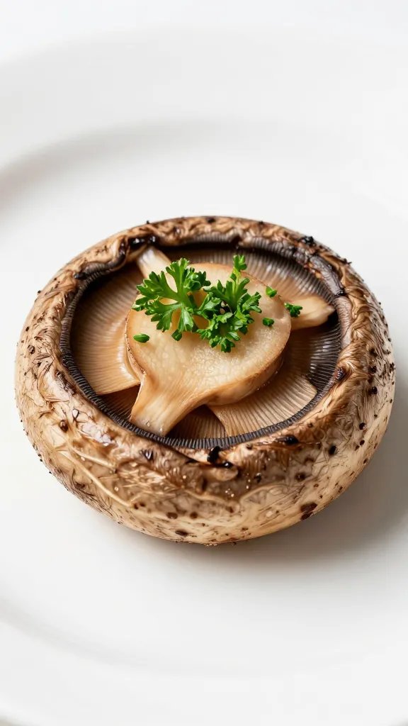 single keto portobello cap garnished with chopped parsley