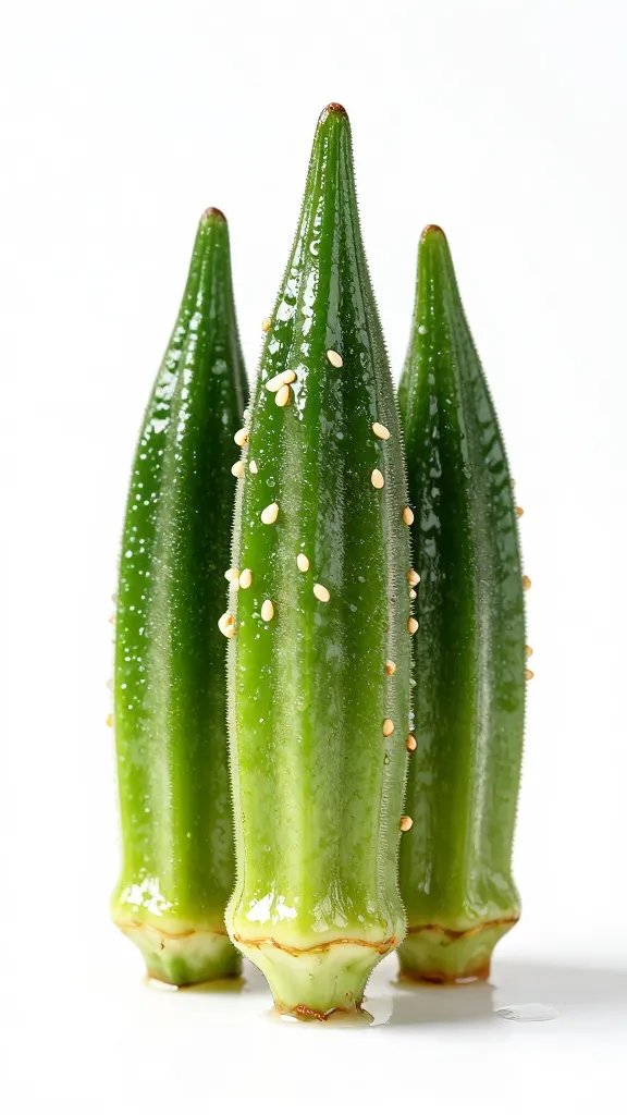 glossy glazed okra pod with sesame flecks, studio lighting