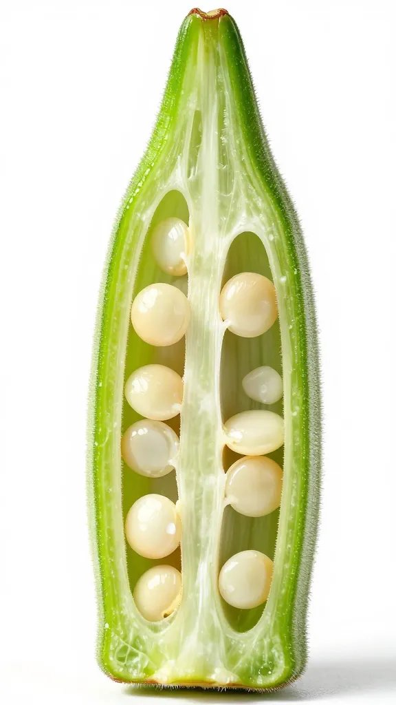 dehydrated okra pod cross-section, seeds visible, macro