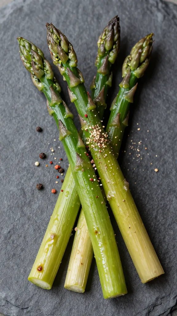 freshly ground pepper on one roasted asparagus spear