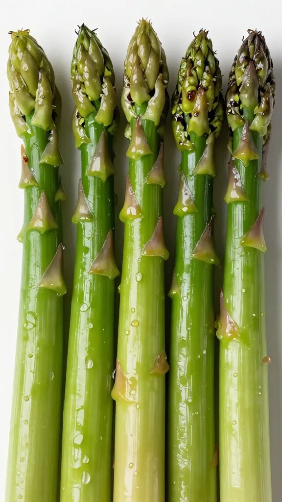 glossy asparagus spear with visible blistered spots