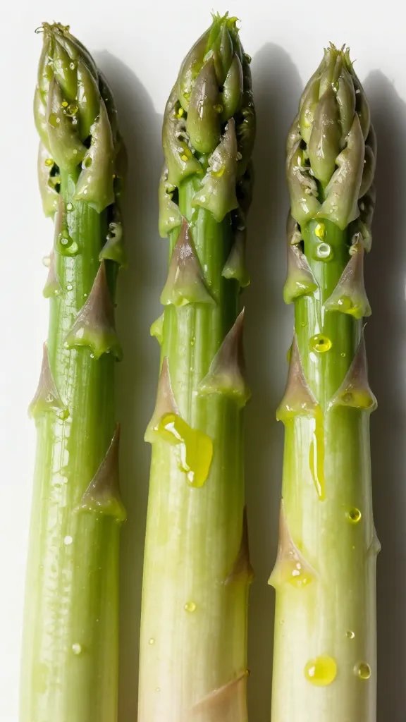 asparagus spear glistening with olive oil in daylight
