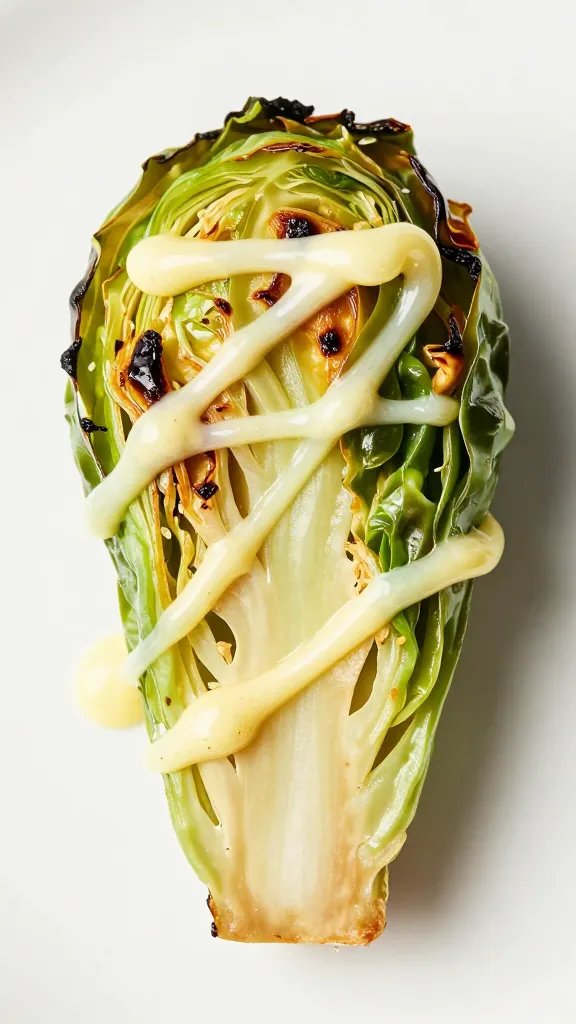 lemon-garlic butter drizzle on one roasted Brussels sprout