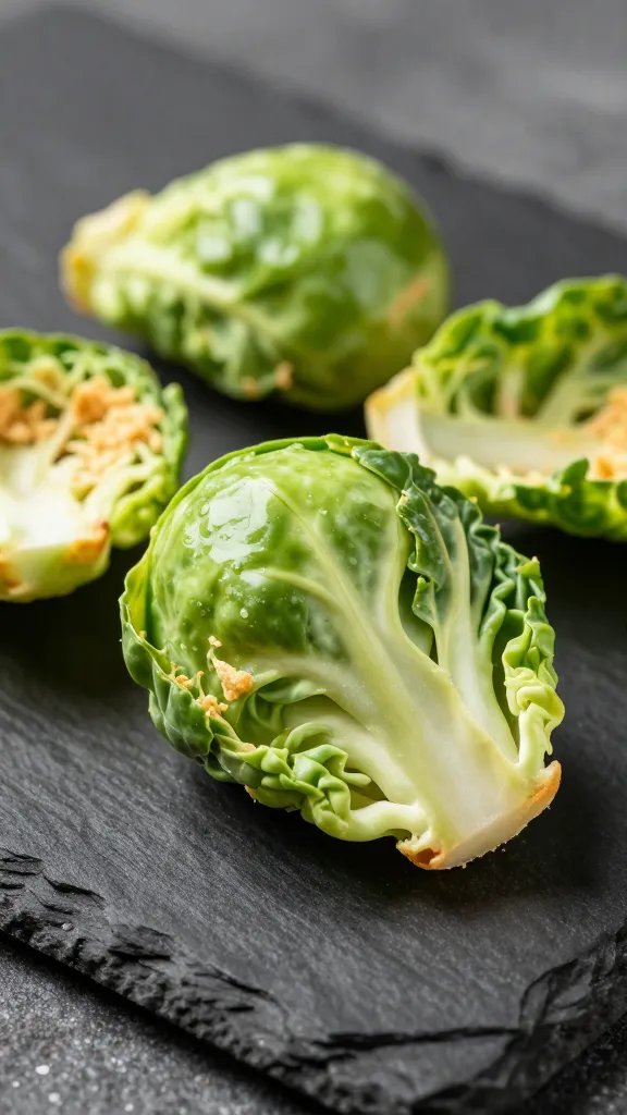 crispy loose Brussels sprout leaf chip on black slate