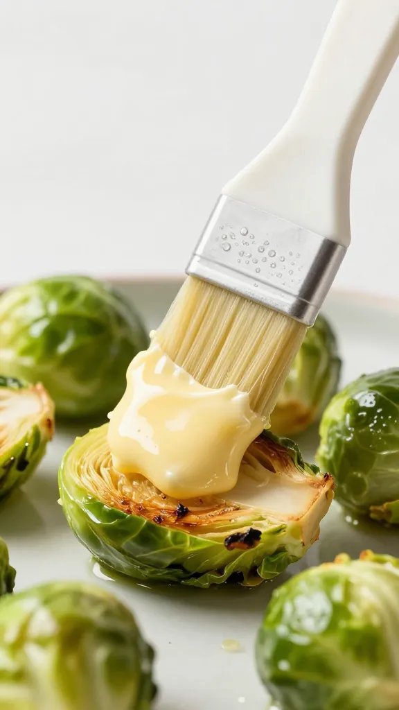 melted butter brush touching one roasted Brussels sprout
