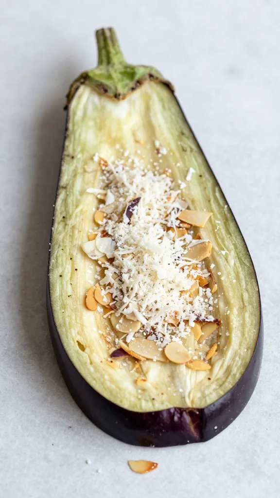 Eggplant slice dredged in almond flour and grated Parmesan