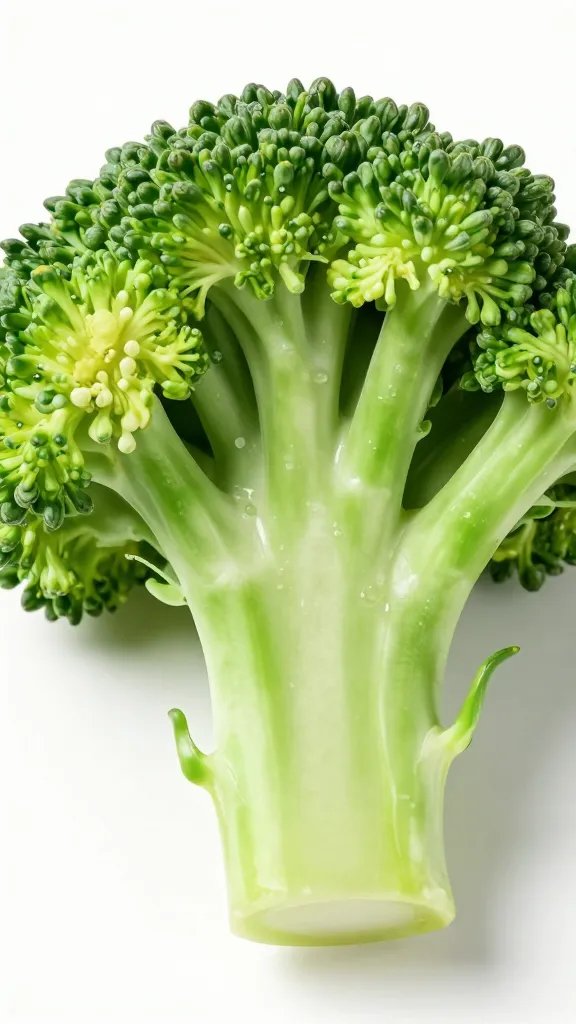 1.5-inch broccoli floret cross-section showing juicy stem