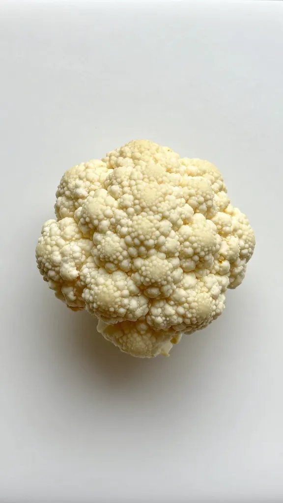 Single raw 1-inch cauliflower slab on butcher board