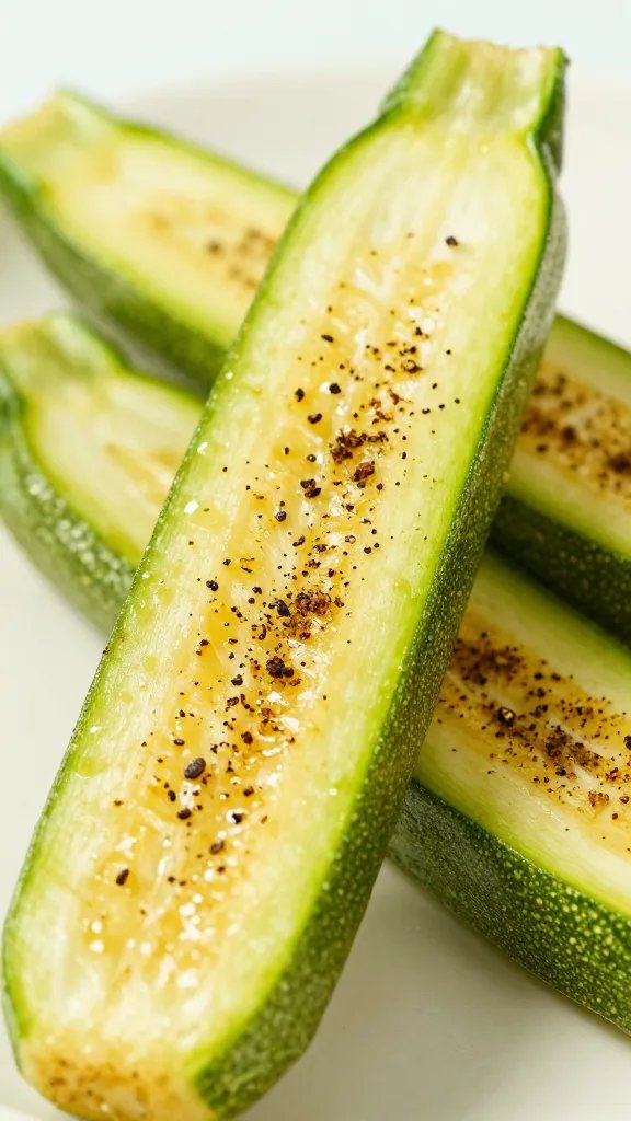 seasoned zucchini stick dusted with paprika, macro shot