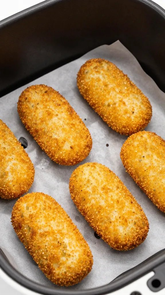 closeup of raw air fryer croquettes on parchment