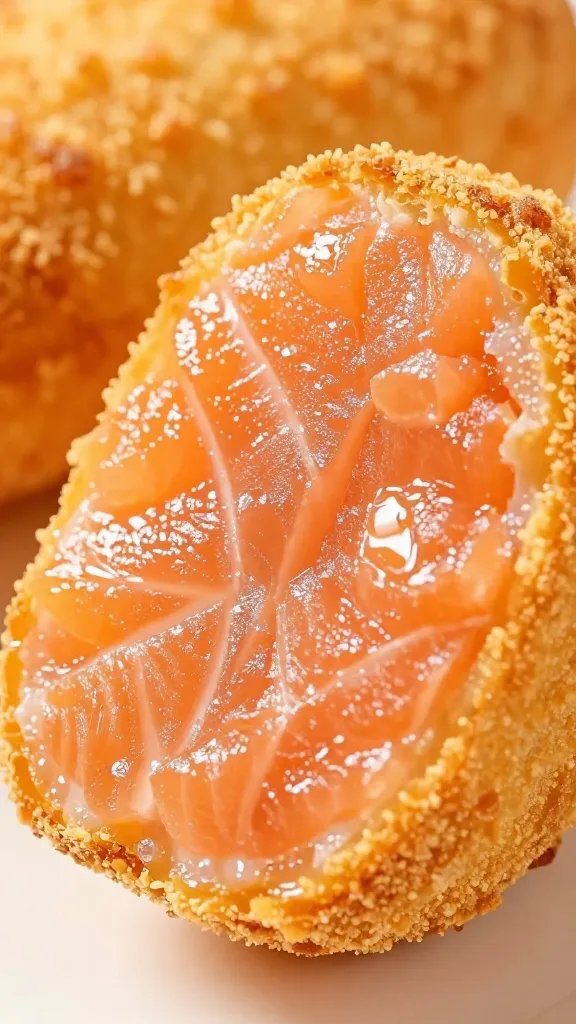 closeup of flaky salmon texture inside croquette cross-section