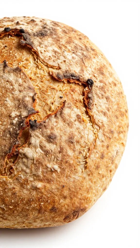 Closeup of patty’s craggy crust under bright studio light