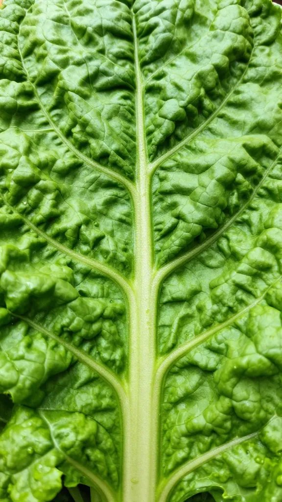 closeup of Swiss chard veins and vibrant green surface
