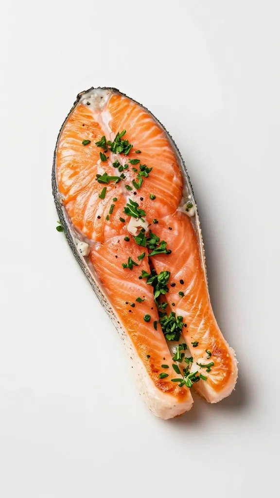 plated salmon with bright herb garnish, minimal background