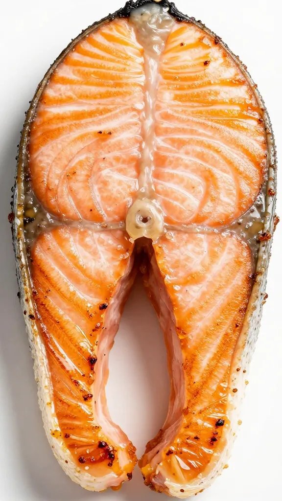 Closeup of a perfectly seared salmon fillet with crisp edges