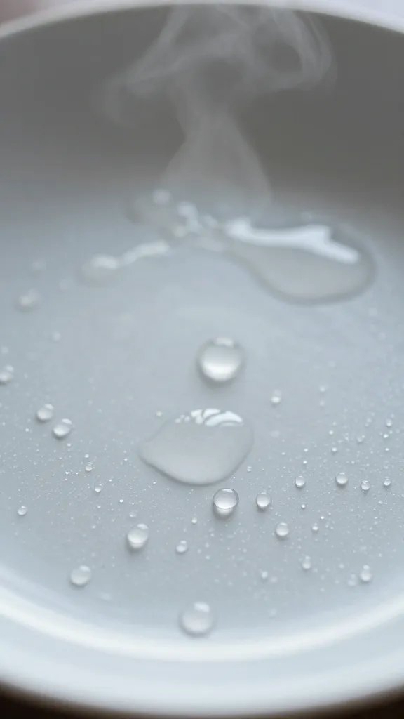 closeup of water droplets on plate after steam